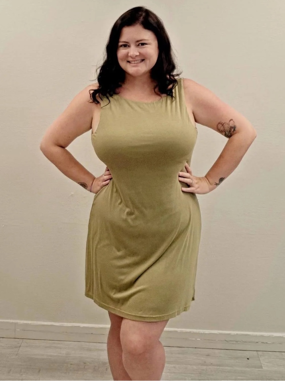 OGL Olive Green Cooling Open Back Bandless Bra Mini Dress - Size 2XL
